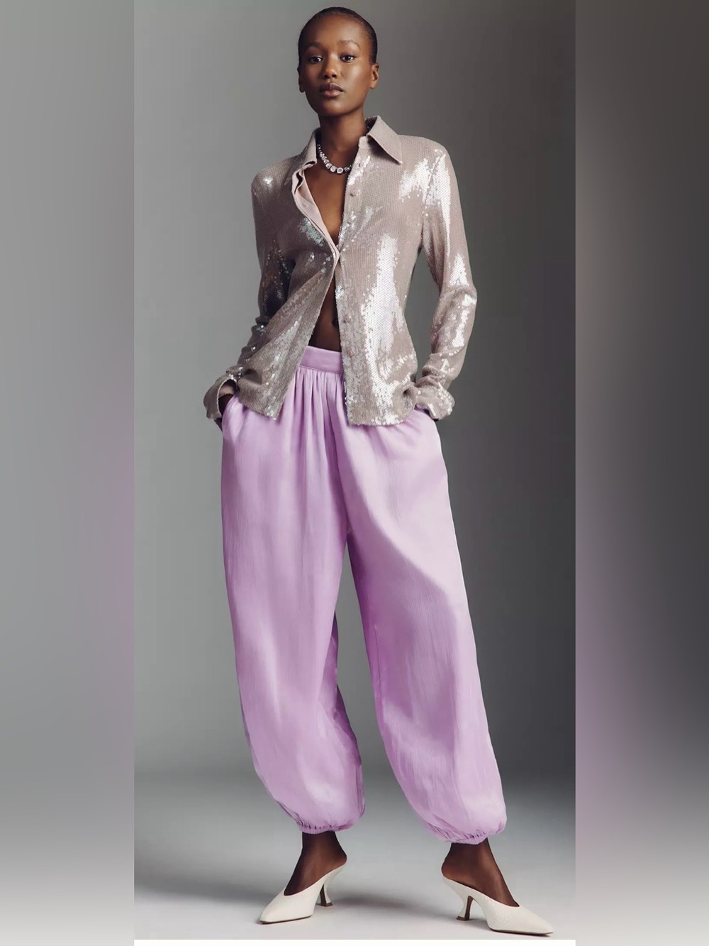 Women's Lavender balloon -Leg Satin Pants nwt